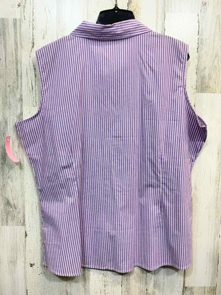 PRE-OWNED LEE Tops Size XXL LAVENDER/WHITE/PINK VERTICAL STRIPES Shirt/SLEEVELES
