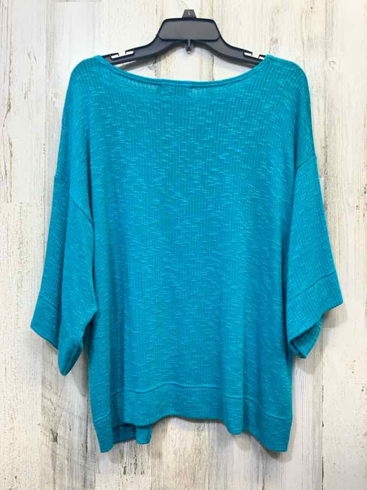 SYMPLI Tops Size 6 Turquoise RIBBED DROP SHOULDER TOP