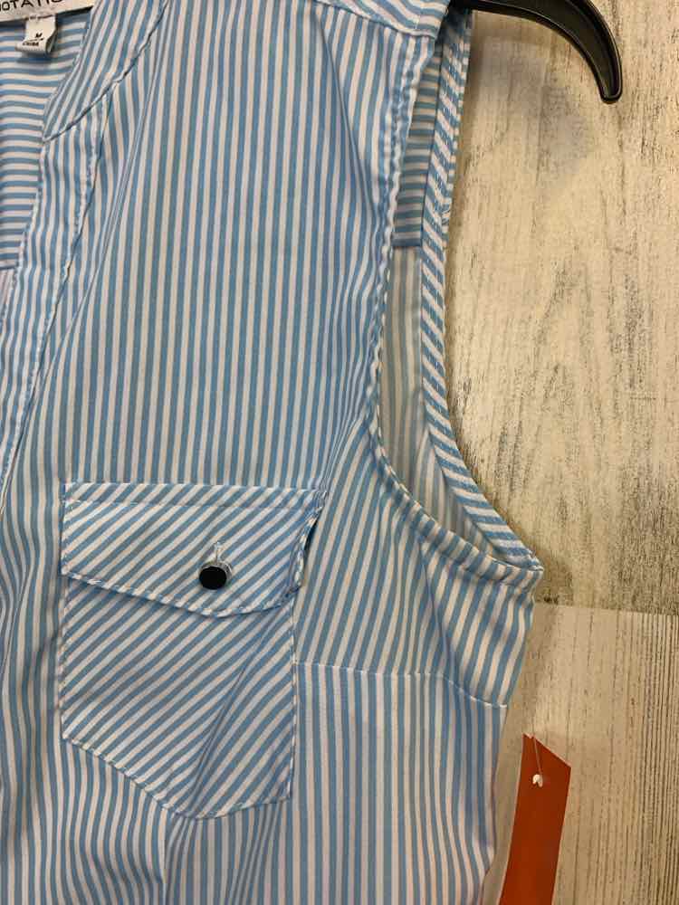 NOTATIONS Tops Size M LT BLU/WHT Stripe SLEEVELESS Shirt