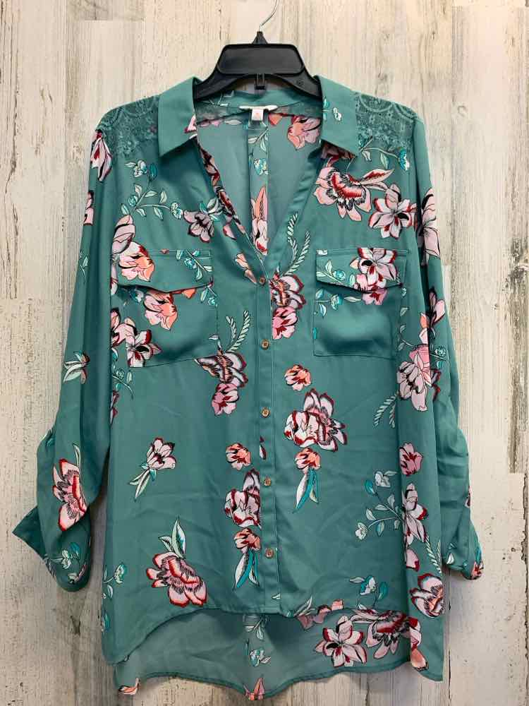 PRE-OWNED CANDIE'S Tops Size XL TEAL/WHITE/PINK/RED/BLACK Floral TOP/LONG SLEEVE