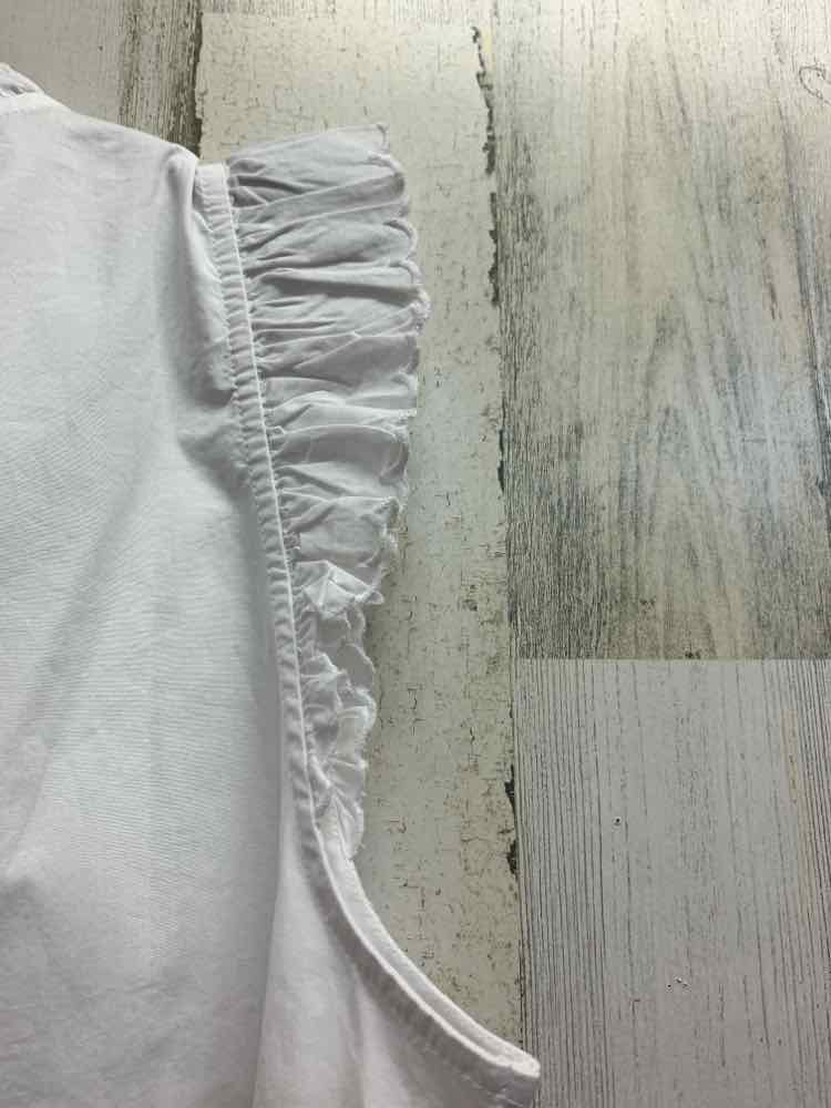 PRE-OWNED J.CREW Tops Size L White RUFFLES SHORT SLEEVES Blouse/WHITE SHORT SLEE
