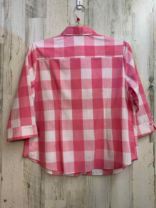 PRE-OWNED ALLISON DAILEY Tops Size 12P PNK/WHT GINGHAM LONG BACK TOP