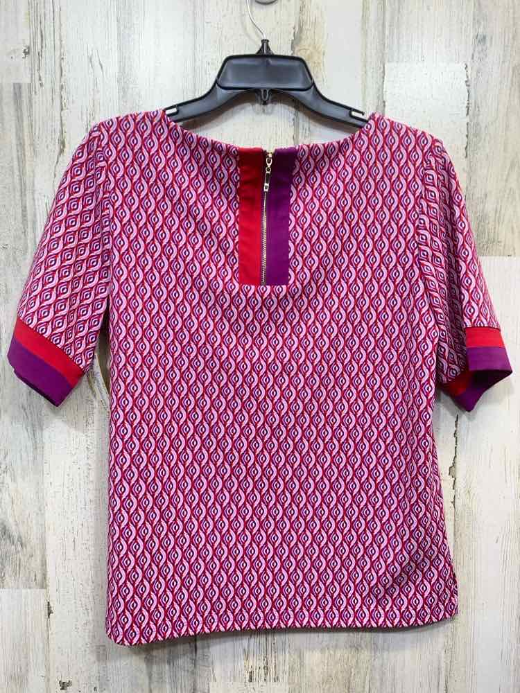 PRE-OWNED CHICO'S Tops Size 0 RED/PINK/PURPLE/WHITE ABSTRACT 3/4 LENGTH Shirt/AB