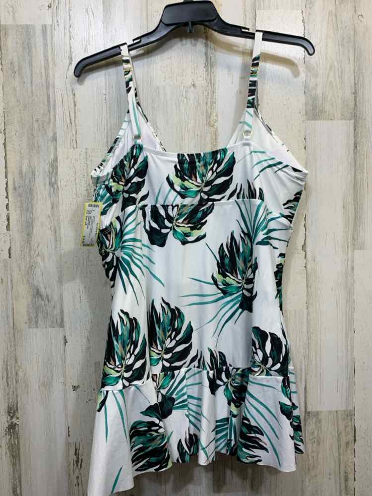 PRE-OWNED SONNET SHORES Swimwear Size 24 WHITE/GREEN LEAFS VNECK Swimsuit/SWIM D