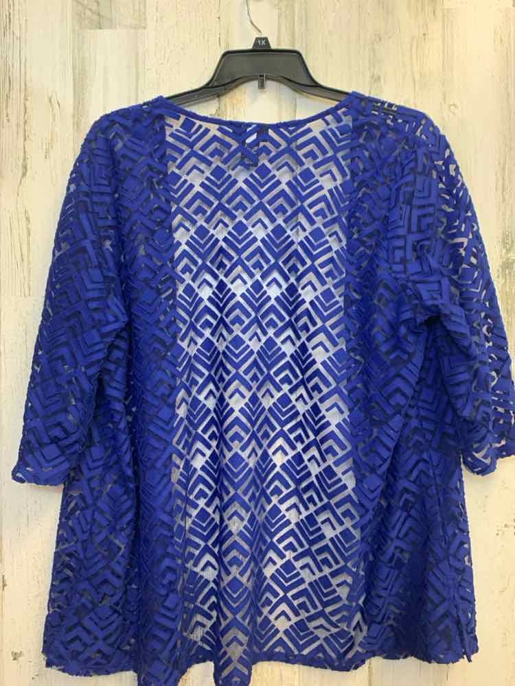 ANY WEAR BY CATHERINES PLUS SIZES Size 1X Royal Blue Mesh Geometric Cardigan