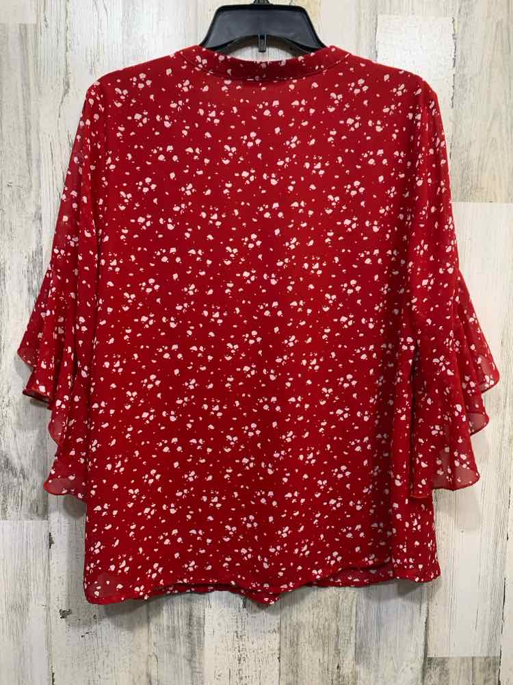 PRE-OWNED TIMESON Tops Size L RED/WHITE SPECKS TRUMPET SLEEVE Blouse/RED/WHITE S
