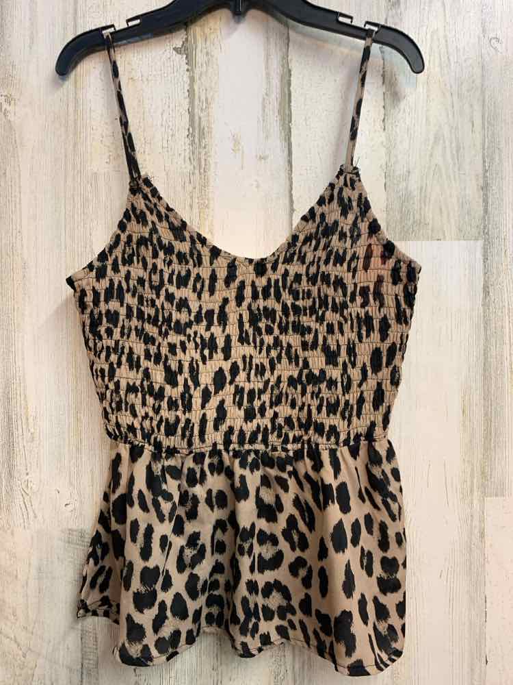 PRE-OWNED BIBI Tops Size M BRN/BLK CHEETAH PRINT SPAGHETTI STRAP TOP