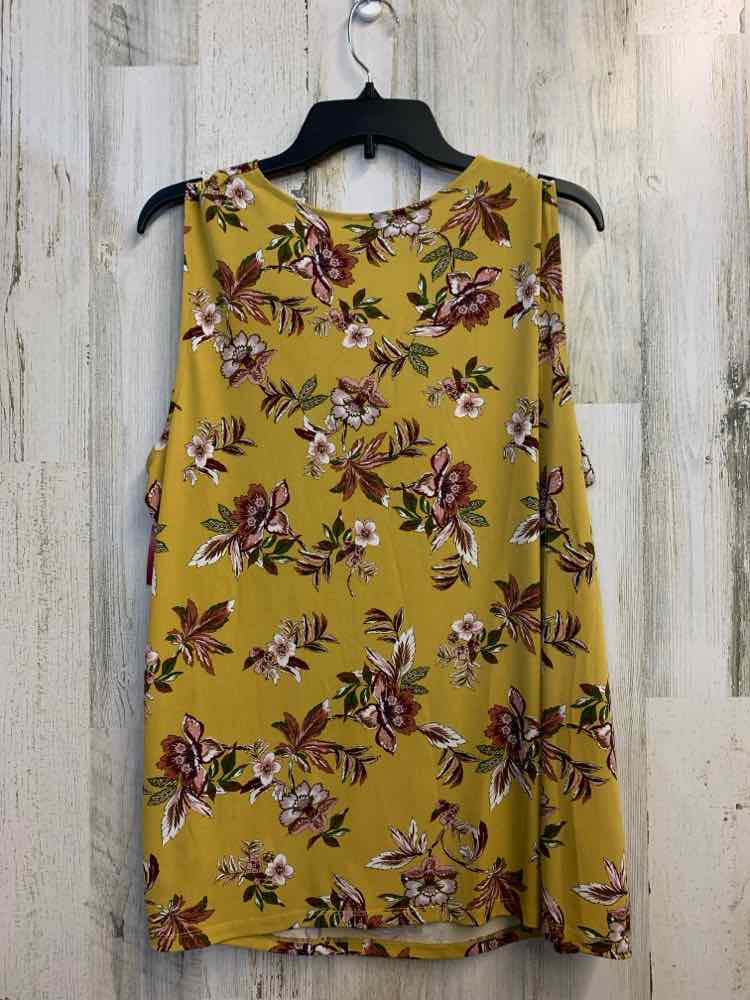 PRE-OWNED CATO Tops Size XL Mustard Floral SLEEVELESS TOP