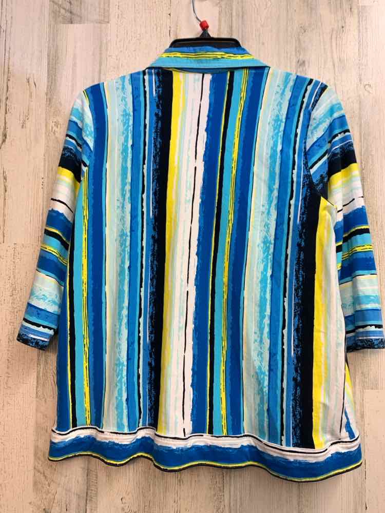 ONQUE CASUALS Tops Size PXL BLU/WHT/YEL Stripe 3/4 LENGTH Jacket