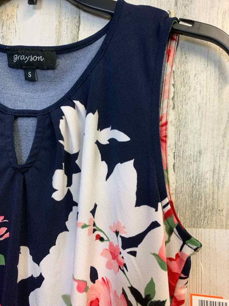 PRE-OWNED GRAYSON Tops Size S Navy Floral SLEEVELESS TOP