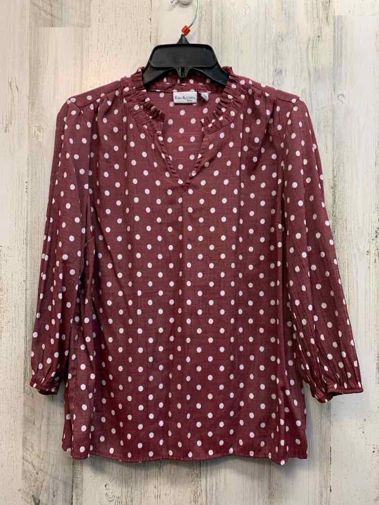 KIM ROGERS Tops Size PM WINE/WHT Polka Dot 3/4 LENGTH TOP