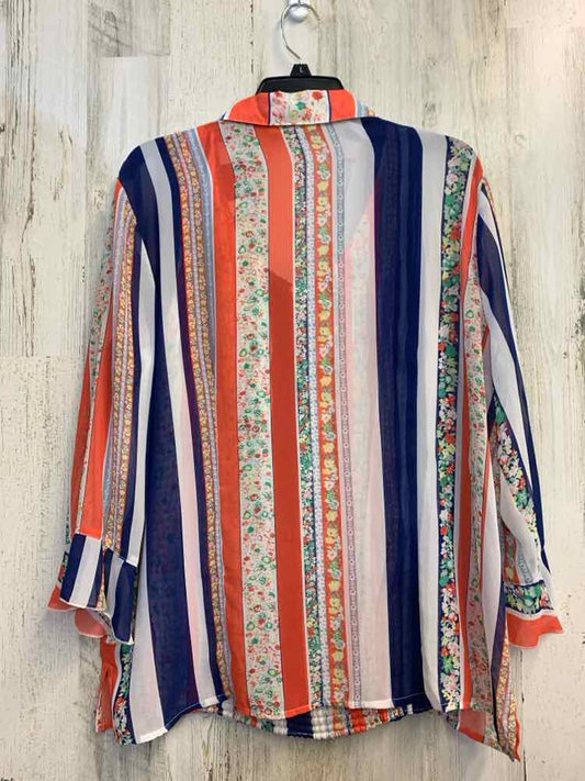 KATAYA Tops Size XL NAVY/WHT/CORAL SHEER STRIPE/FLORAL 2PC Shirt
