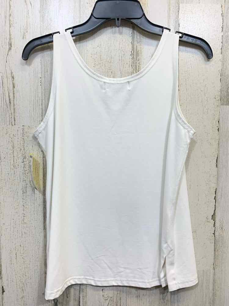 PRE-OWNED SYMPLI Size 10 White Solid TANK TOP Shirt/CLASSIC TANK RELAX W SIDE SL