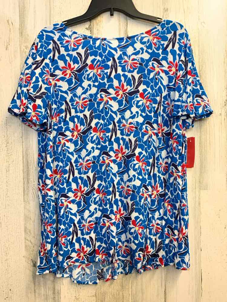 PRE-OWNED LANE BRYANT PLUS SIZES Size 18/20 BLU/WHT Floral SHORT SLEEVES TOP