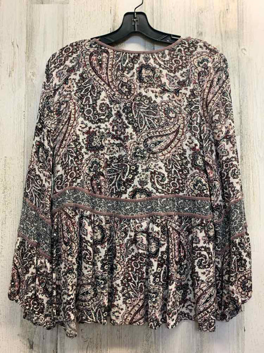 PRE-OWNED AMERICAN EAGLE Tops Size L BEIGE/MAUVE/WINE Paisley LONG SLEEVES TOP