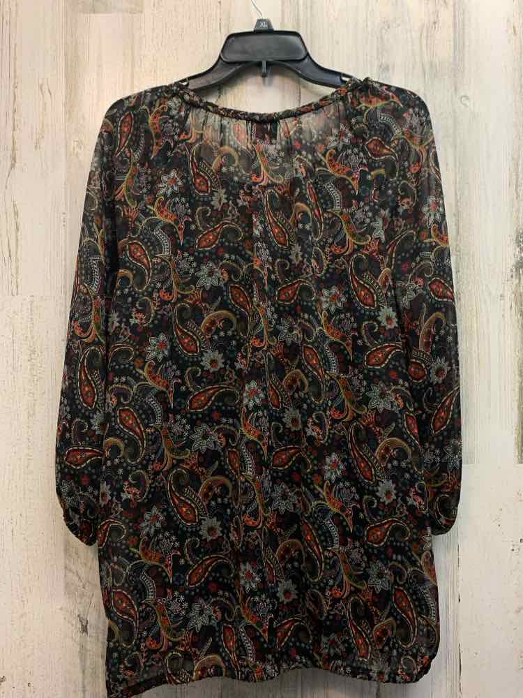 FADED GLORY Tops Size XL BLK/RUST/GRN/WHT Paisley 3/4 LENGTH TOP