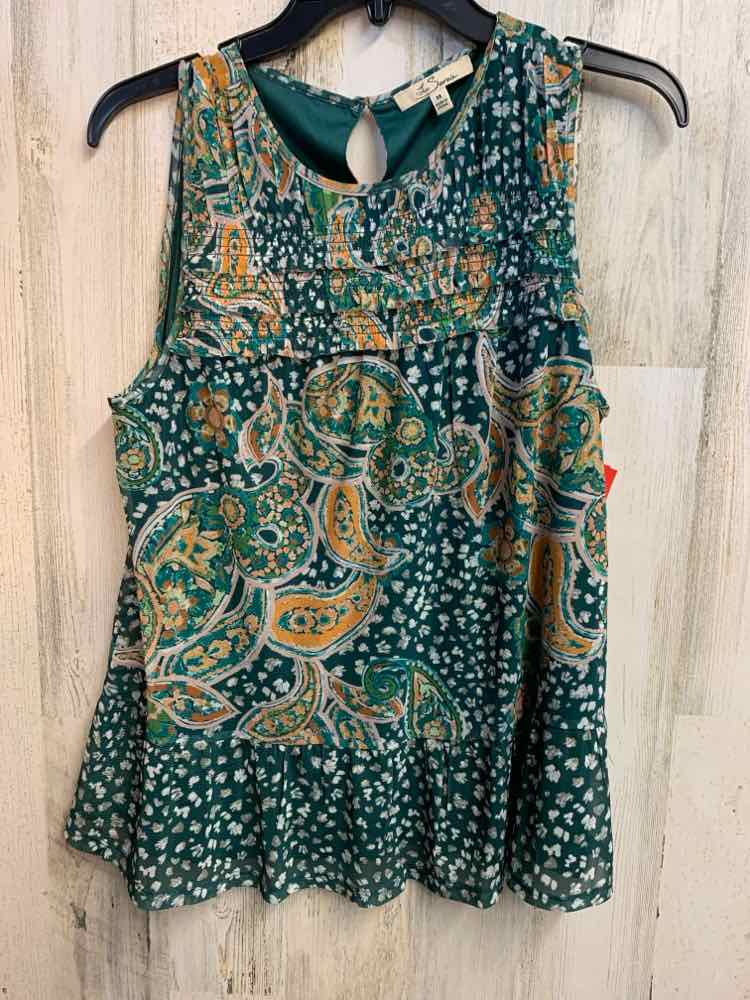 PRE-OWNED LOS SEREIN Tops Size M GRN/YEL/WHT PAISLEY/FLORAL SLEEVELESS TOP