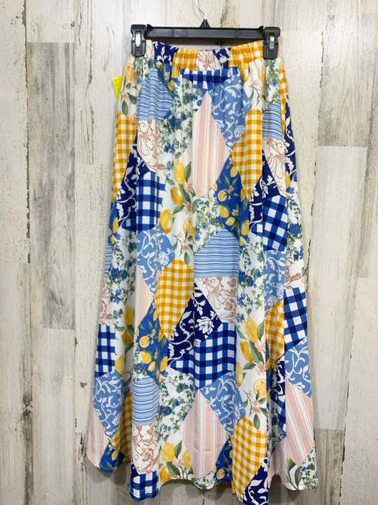 NWT BLU PEPPER M BOTTOMS WHT/BLU/YEL LEMONS MAXI Full SKIRT