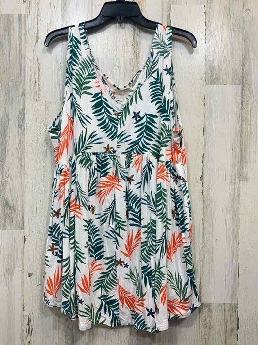 PRE-OWNED TERRA & SKY Tops Size 1X WHITE/MULTI COLORED VINES SLEEVELESS TOP/CRIS