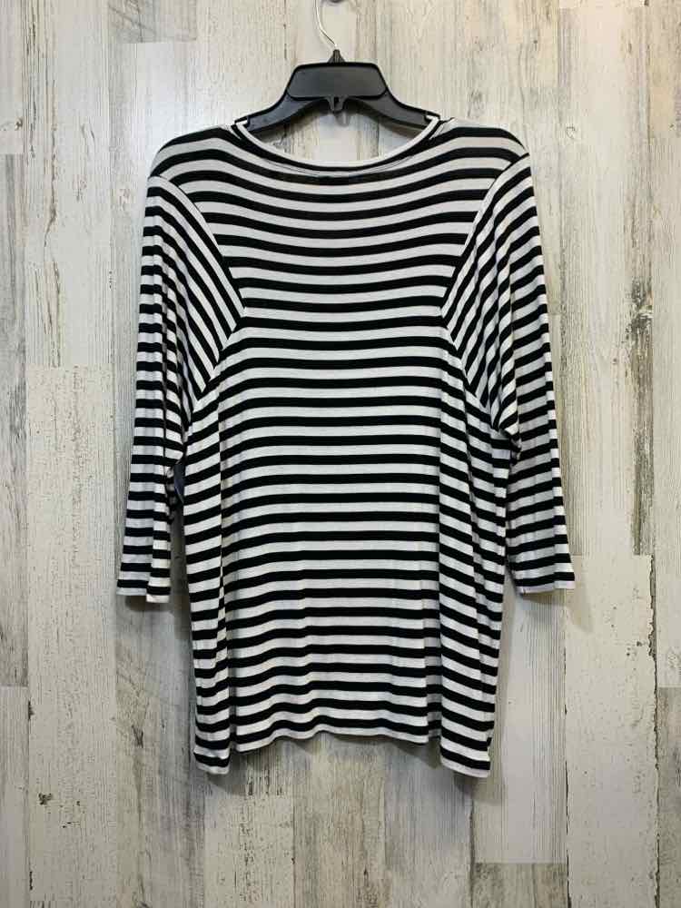 PRE-OWNED CABI Tops Size M BLACK/WHITE STRIPES 3/4 SLEEVE TOP/BLACK/WHITE STRIPE