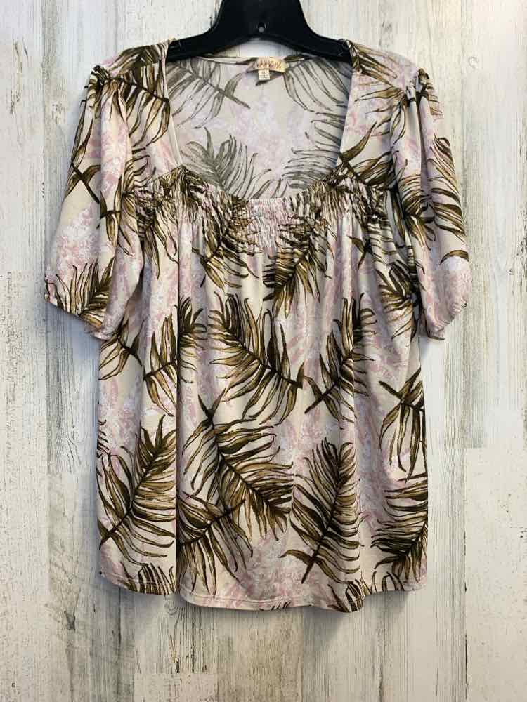 PRE-OWNED LAVISH Tops Size XL BROWN/TAN/PINK TROPICAL 3/4 LENGTH TOP/3/4 LENGTH