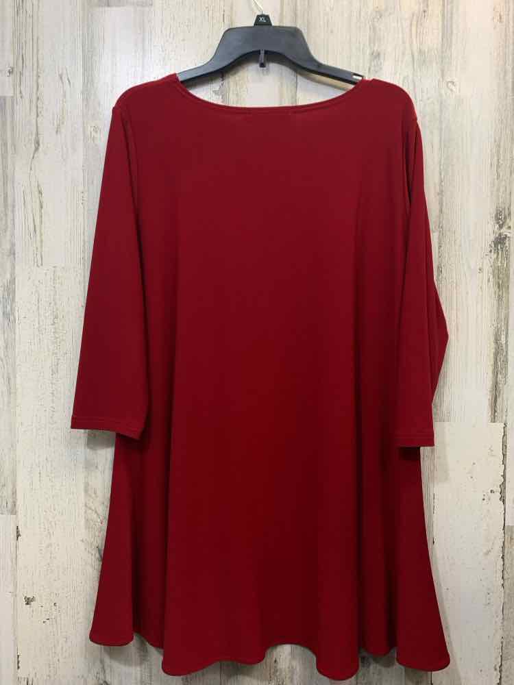 SIMPLIFY Tops Size 14 Red ELASTIC 3/4 LENGTH LONG BACK FLAIR