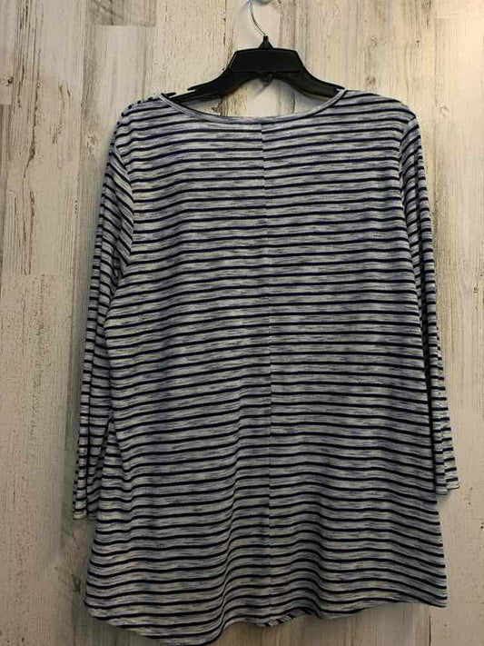 PRE-OWNED KIM ROGERS Tops Size XL WHT/NVY Stripe TOP/LONG SLEEVES