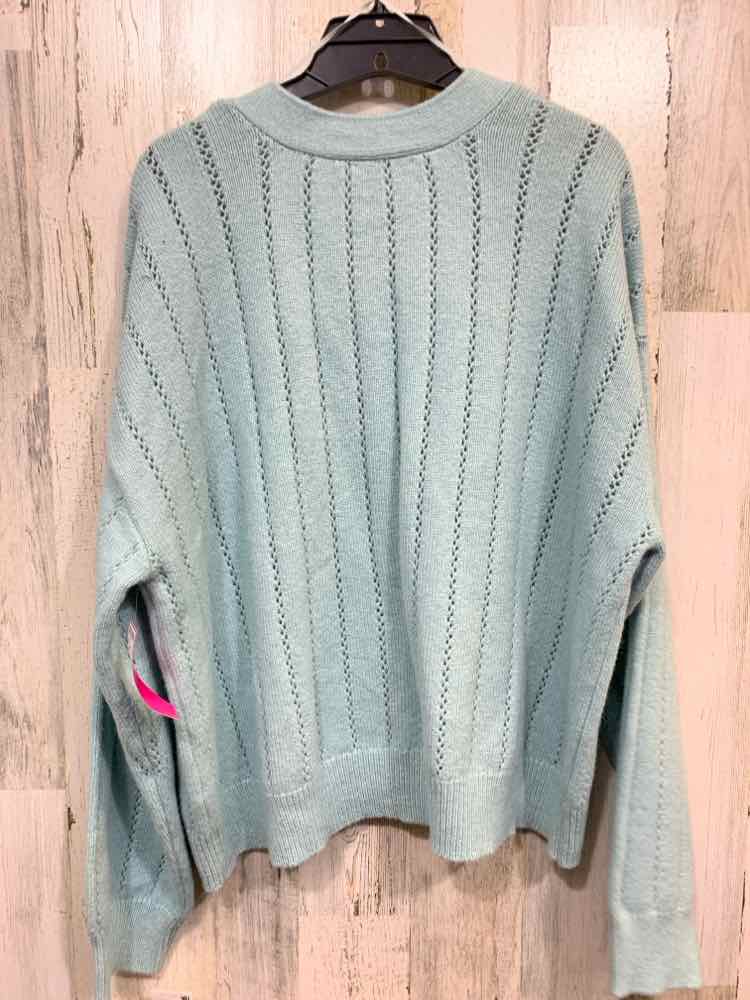 NWT ON 34TH Size XL Blue POINTELLE KNIT LONG SLEEVE/ V NECK BUTTON UP CARDIGAN