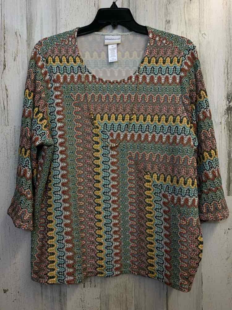 ALFRED DUNNER PLUS SIZES Size 1X Multi-Color CHEVRON 3/4 LENGTH TOP