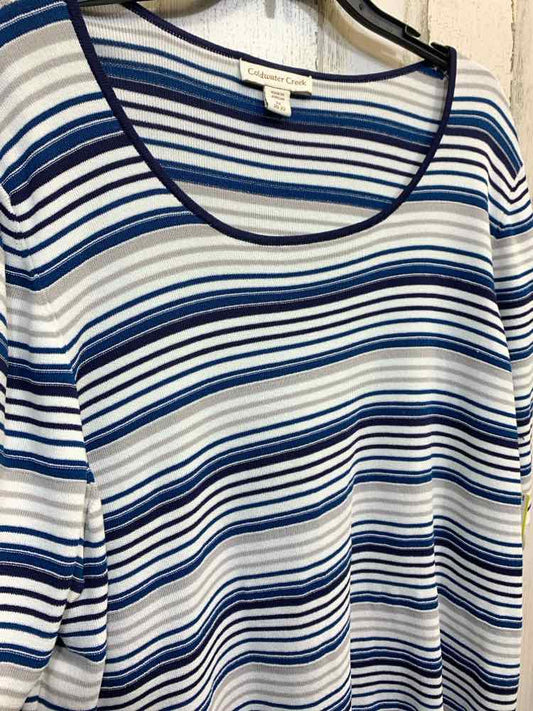 PRE-OWNED COLDWATER CREEK Tops Size 2X WHT/BLU/NVY Stripe SHORT SLEEVES Blouse
