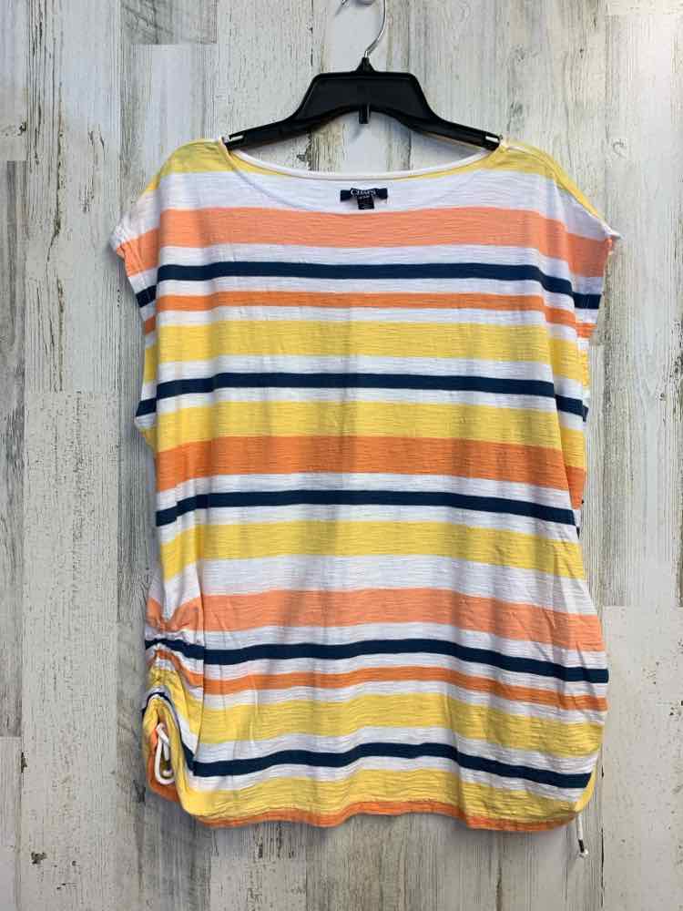 PRE-OWNED CHAOS PLUS SIZES Size 1X YLW/WHT/BLU Stripe SHORT SLEEVES TOP