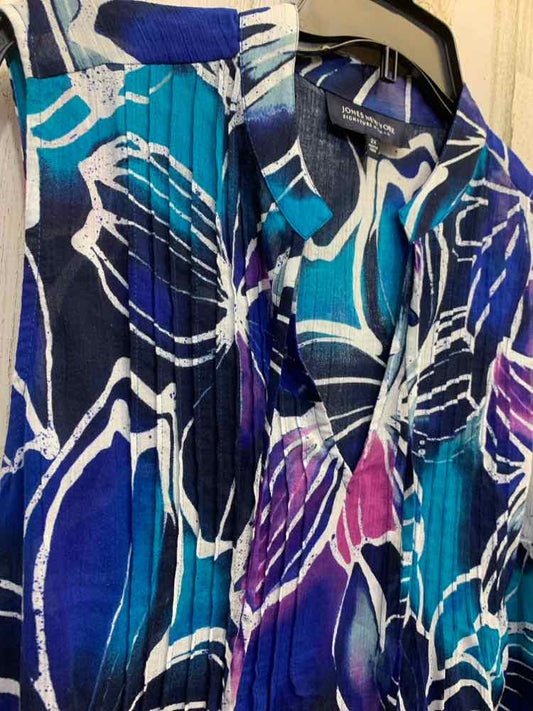 PRE-OWNED JONES NEW YORK PLUS SIZES Size 2X BLK/WHT/BLU/PNK Floral Blouse