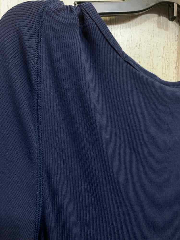 NWT ON 34TH Tops Size 0X NAVY BLUE RIBBED LONG SLEEVE Blouse
