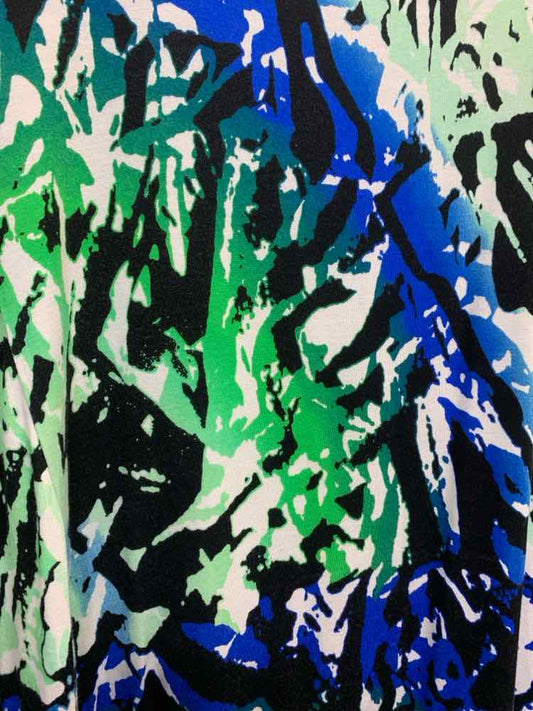 PRE-OWNED DANA BUCHMAN Tops Size XL WHITE/BLUE/GREEN/BLACK ABSTRACT Shirt/SHORT