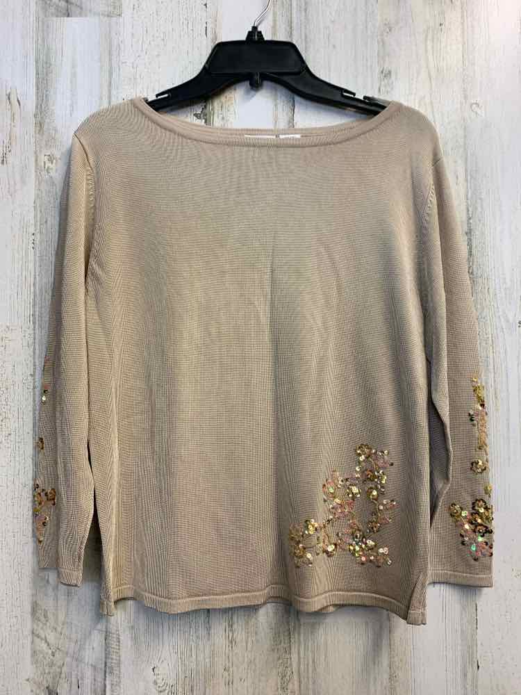 NEWPORT NEWS PLUS SIZES Size 1X Beige LONG SLEEVES Sweater