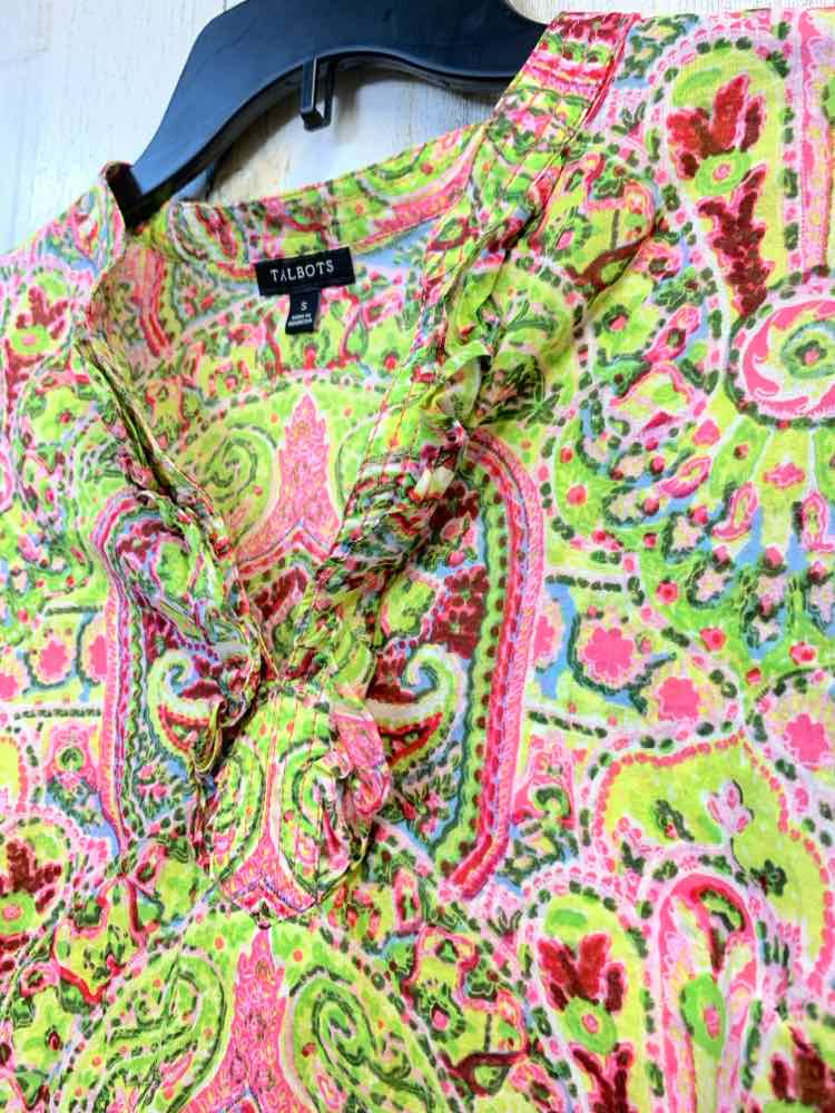 PRE-OWNED TALBOTS Tops Size S GRN/PNK/BLU BOHO LONG SLEEVES TOP