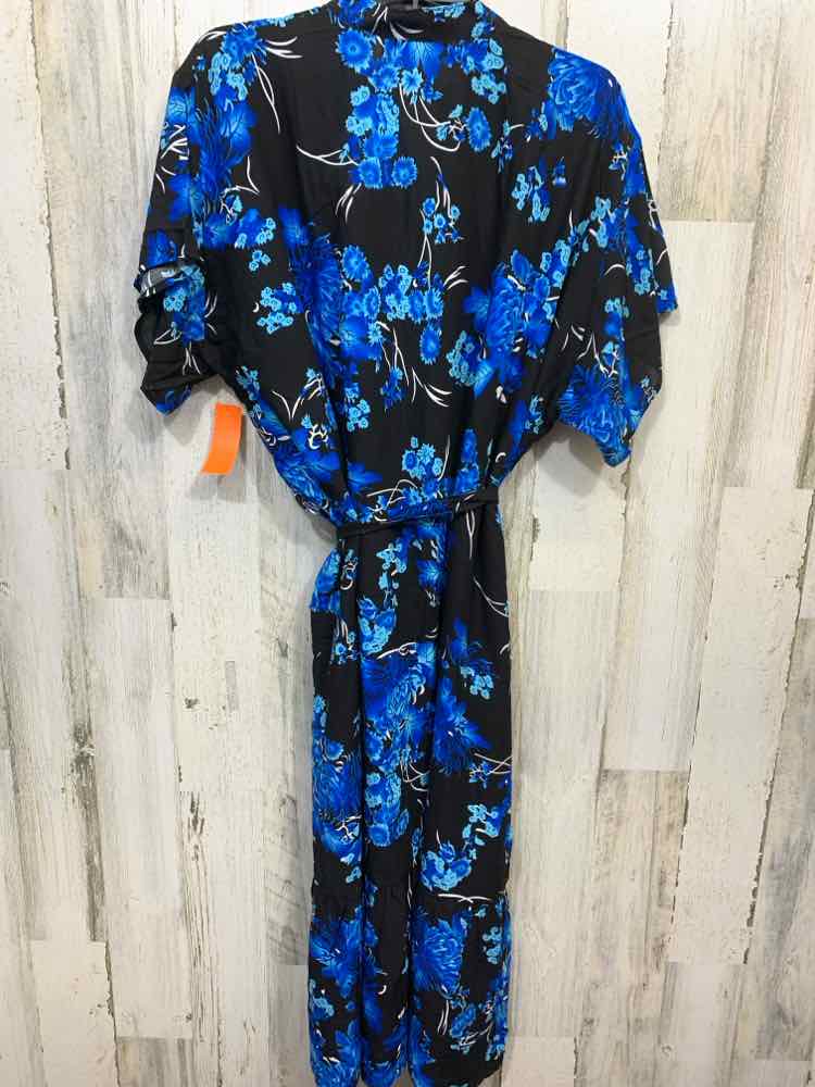 PRE-OWNED TAMSY Tops Size One Size BLACK/BLUE Floral SHORT SLEEVES Dress
