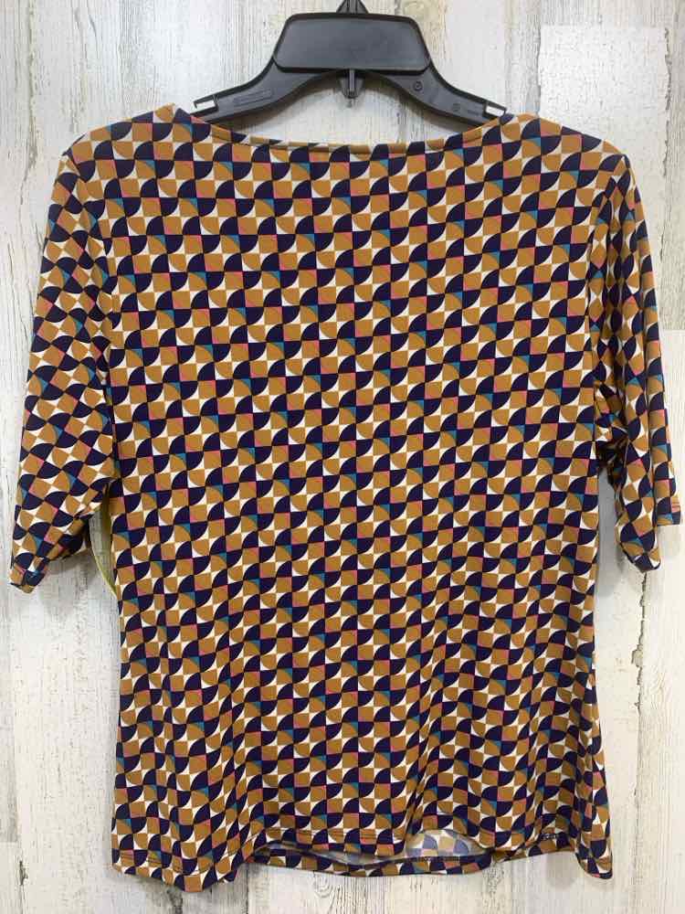 PRE-OWNED TAHARI Tops Size M BROWN/NAVY/WHITE/PINK/TEAL ABSTRACT Blouse/ABSTRACT