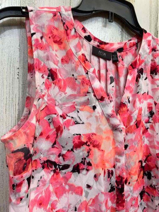 PRE-OWNED APT. 9 Tops Size PM BLK/WHT/PNK/BGE ABSTRACT SLEEVELESS Blouse