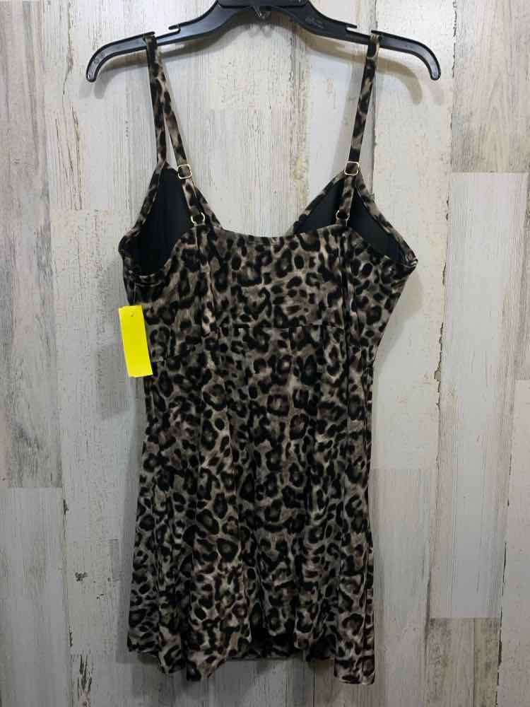 PRE-OWNED MIRACLE SUIT Swimwear Size 16 LEOPARD DRESS Swimsuit/SIDE KNOT DETAIL
