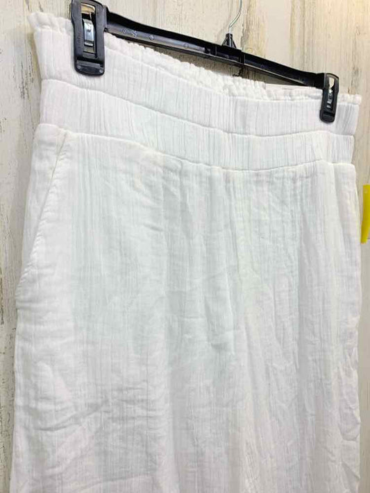NWT Size L ON THE 34TH BOTTOMS White Solid WIDE LEG Pants/ELASTIC WAISTBAND