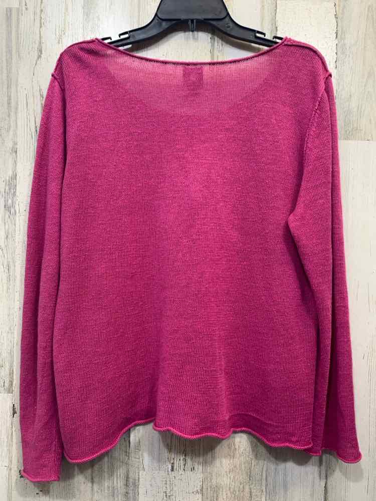 PRE-OWNED EILEEN FISHER Tops Size L FUSHIA BIRDSEYE SCOOP NECK Sweater/FUCHSIA C