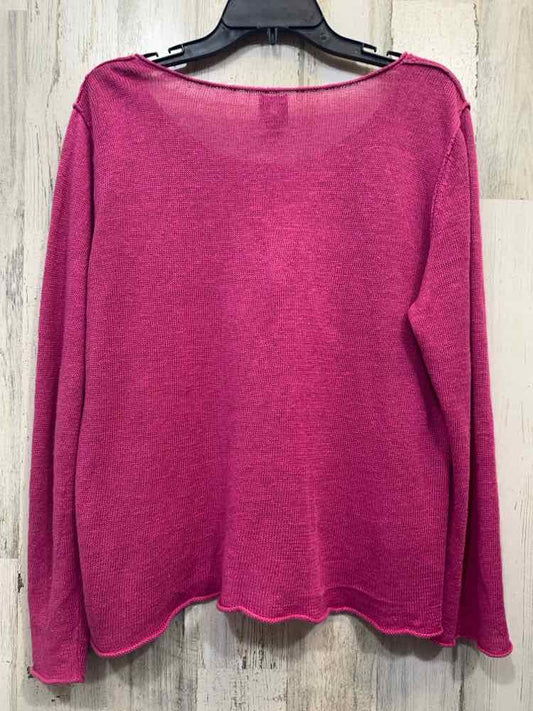 PRE-OWNED EILEEN FISHER Tops Size L FUSHIA BIRDSEYE SCOOP NECK Sweater/FUCHSIA C