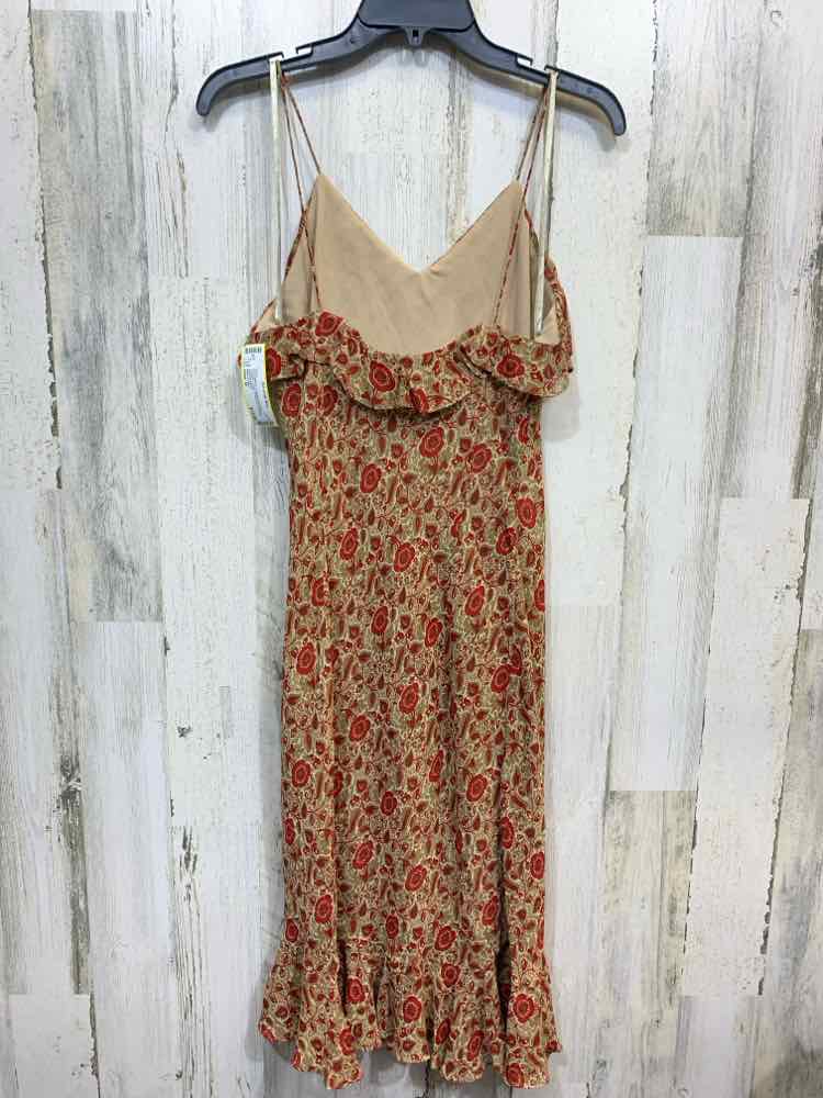 PRE-OWNED Ralph Lauren Dresses and Skirts Size M TAN/RED Floral Dress/RUFFLE NEC