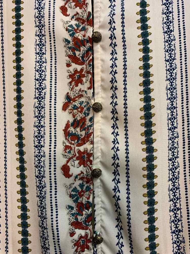 PRE-OWNED altar'd State Tops Size M CRM/GRN FLORAL/STRIPE LONG SLEEVES TOP