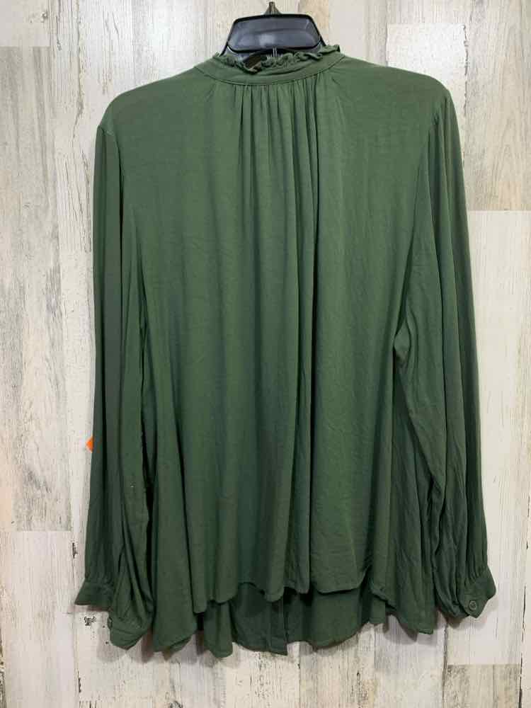 NWT STYLE & CO Tops Size 2X Green Solid LONG SLEEVE Blouse