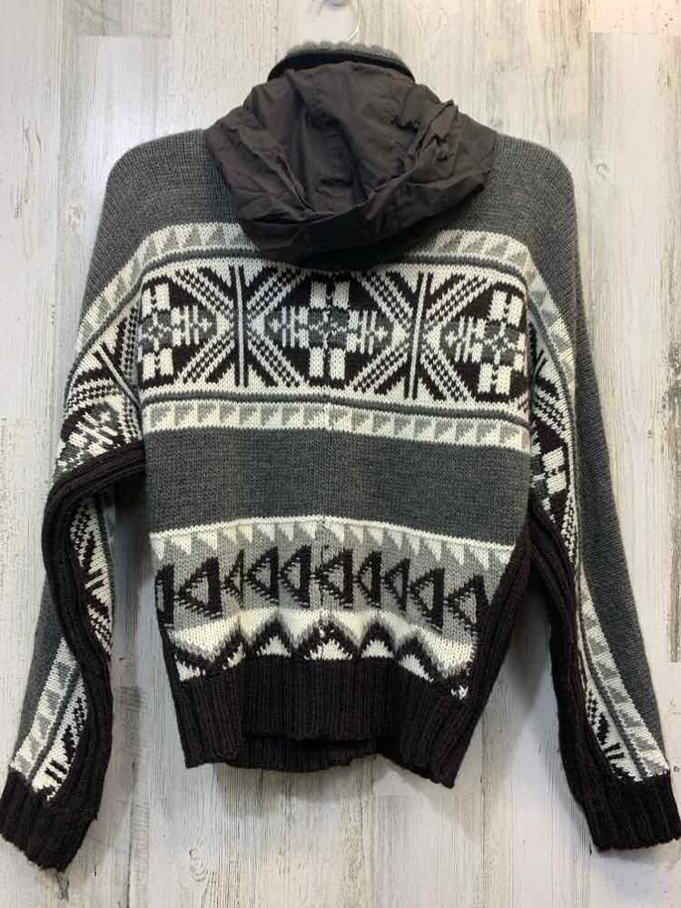 LAUREN ACTIVE Tops Size S GRAY/DARK BRN/WHT NORDIC HOOD Sweater