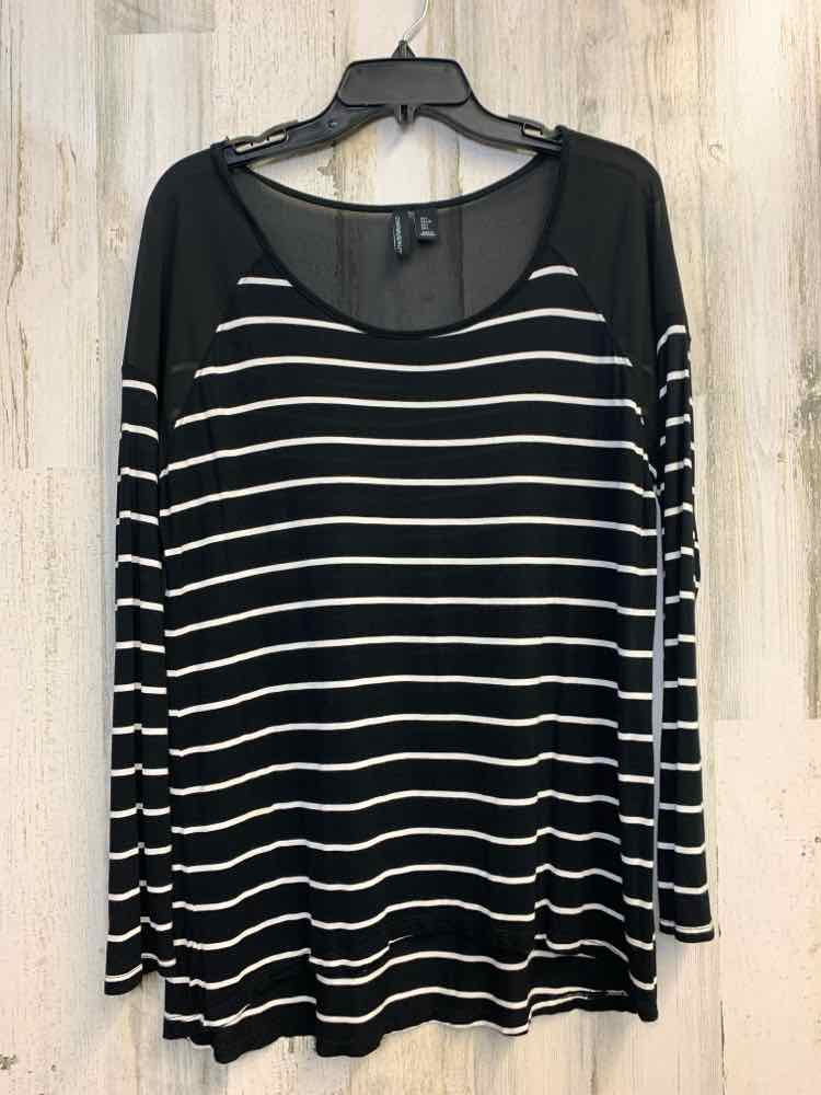 CYNTHIA ROWLEY Tops Size L BLK/WHT Stripe LONG SLEEVES TOP