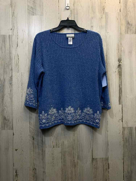 PRE-OWNED ALFRED DUNNER Tops Size PL Blue STITCHES LONGSLEEVE TOP/BLUE LONG SLEE
