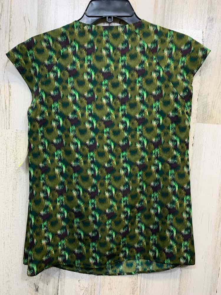 PRE-OWNED DEREK LAM Tops Size S OLIVE/PRPLE/GREEN/LIME ABSTRACT TOP/SHORT SLEEVE